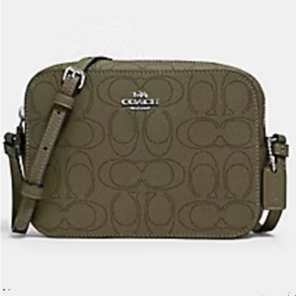 COACH MINI CAMERA BAG IN SIGNATURE LEATHER  OLIVE Like New!